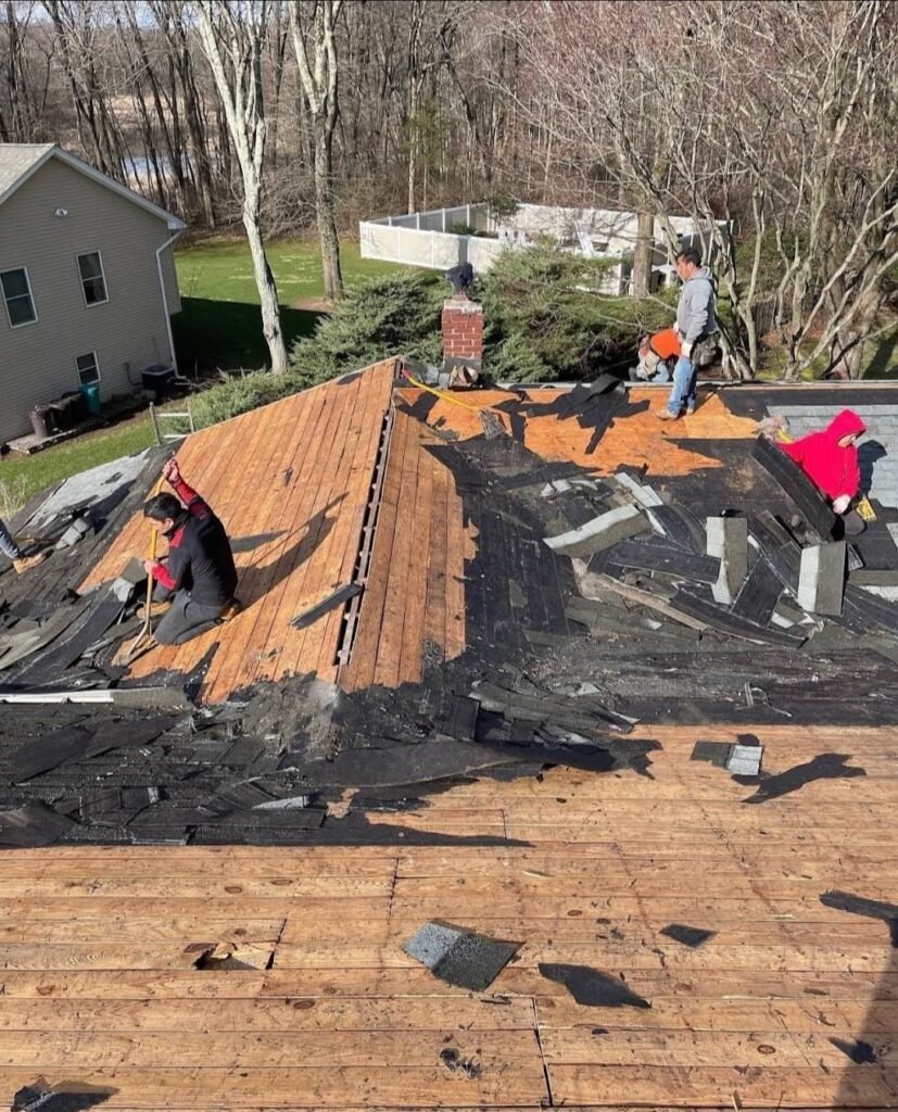 Old shingles removed during a roof tear-off